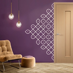 Kolam in Half Wall Sticker, Wall Decal, Decor for Home, Studio, Patterns, Mandala, Removable Vinyl Sticker, Folk Indian Drawing, Wall Art 09