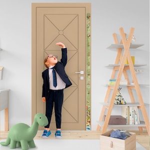Wachstumstabellen Dinosaurier-Wandaufkleber, personalisierter Name, bunte Messlatte, Dinosaurierwelt, Dinosaurier Name, Aufkleber für Kinder