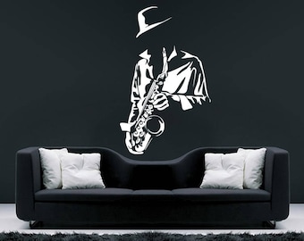 Saxophonist Wall Sticker, Saxophone Wall Decal, Jazz, Removable Vinyl Sticker, Decor, Wall Art