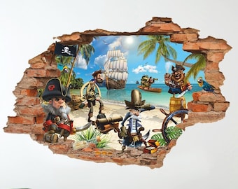 Pirate Wall Sticker, Treasure Island Wall Decal, Removable Vinyl Sticker for Kids, Wall Art, Decor
