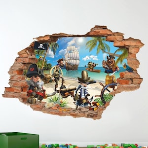 Pirate Wall Sticker, Treasure Island Wall Decal, Removable Vinyl Sticker for Kids, Wall Art, Decor