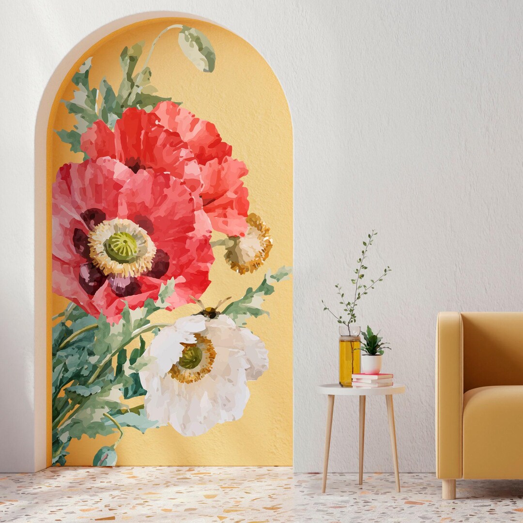 Poppy Flower Wall Sticker - Watercolor Nature Decal for Cozy Wall Decor ...