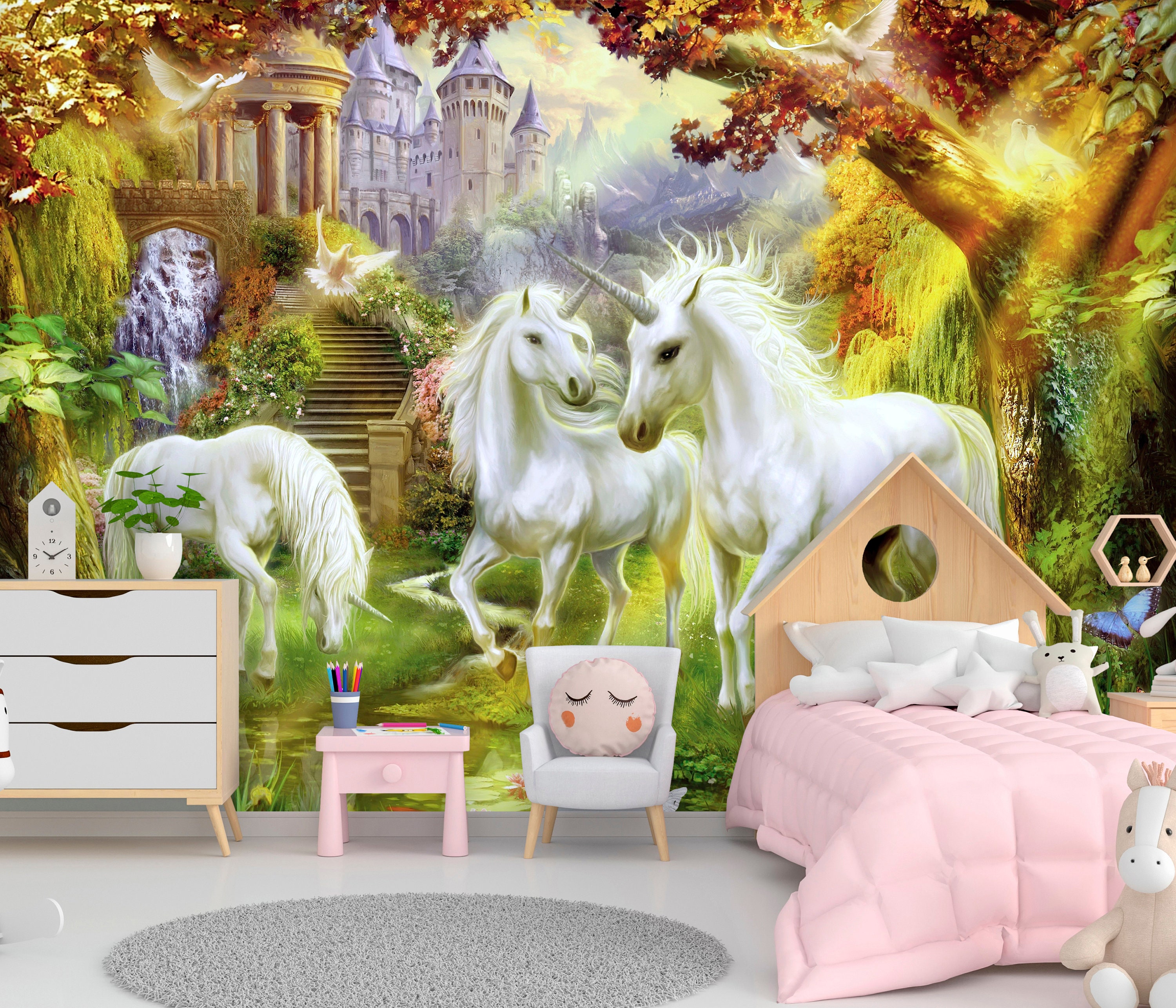 Unicorn Wallpaper Story Wall Mural Fairytale Castle Etsy