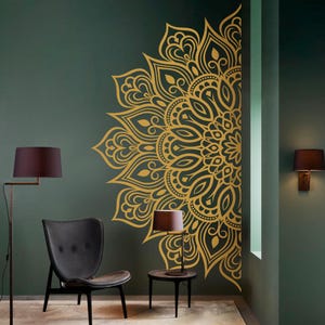 Adesivo da parete Mandala Half - Tatuaggio da parete Boho per la meditazione - Adesivo da parete Zen per yoga - Decorazione indiana - Design 135