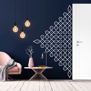 Kolam halb Wandaufkleber, Wandtattoo, Dekor für Haus, Studio, Muster, Mandala, entfernbarer Vinylaufkleber, Folk Indian Zeichnung, WallArt V15