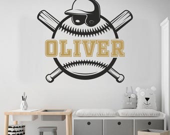 Calcomanía de pared personalizada con nombre de críquet: arte deportivo para la habitación de los niños.