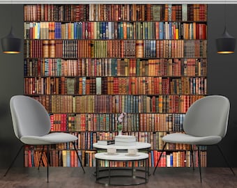 Old Books Wallpaper Mural - Custom Library Wall Art - Vintage Book Decor