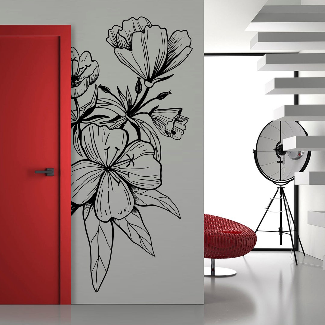 Flower Wall Sticker, Floral Wall Decal, Big Flower, Nature, Plants