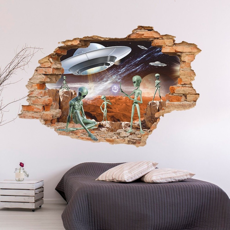 UFO Wall Decal Removable Vinyl Sticker Children Space Decor Aliens 3D Wall Sticker Kids Room Wall Art