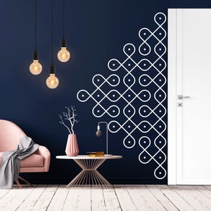 Kolam in Half Wall Sticker, Wall Decal, Decor for Home, Studio, Patterns, Mandala, Removable Vinyl Sticker, Folk Indian Drawing, Wall Art V8