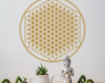 Vinilo decorativo de pared Flor de la Vida - Tatuaje de pared bohemio para meditación - Adhesivo de yoga - Arte zen para pared - Decoración india