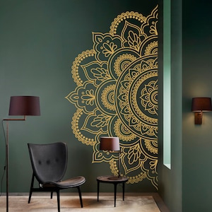 Mandala in Half Wall Sticker, Wall Decal, Decor, Boho, Hippie, Zen, Indian, Wall Tattoo for Meditation, Yoga, Wall Art 136