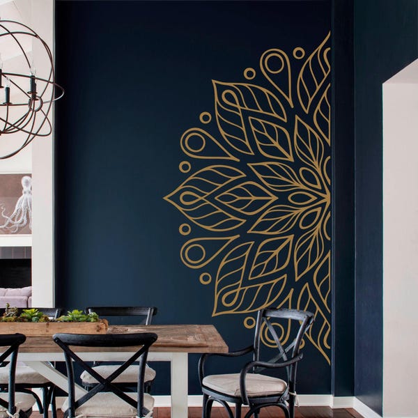 Adesivo da parete Mandala Half - Tatuaggio da parete Boho per la meditazione - Adesivo da parete Zen per yoga - Decorazione indiana - Design 113