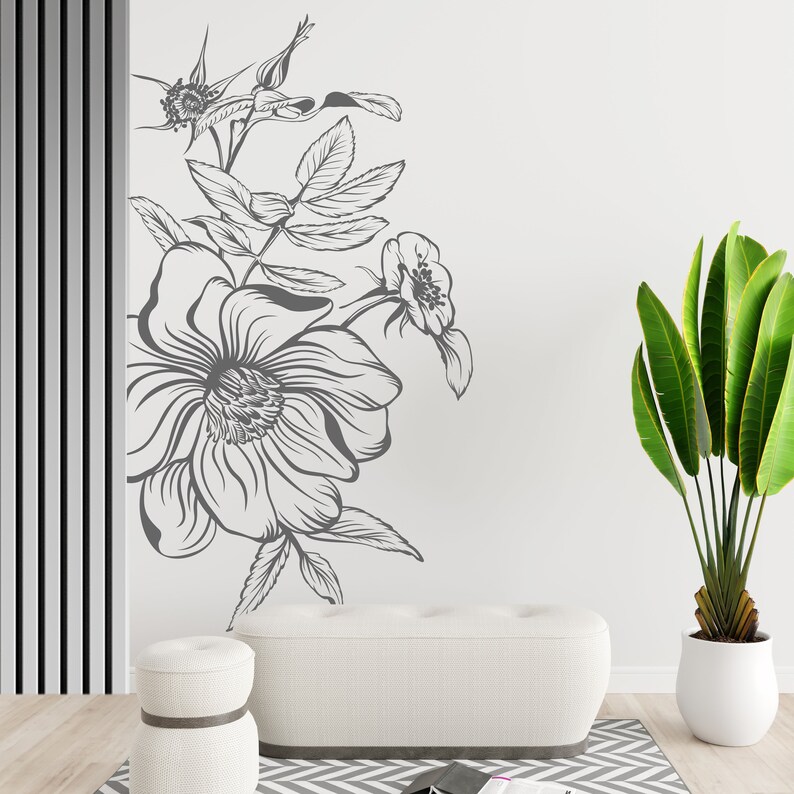 Flower Wall Sticker Floral Wall Decal Nature Plants Etsy