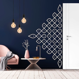 Kolam in Half Wall Sticker, Wall Decal, Decor for Home, Studio, Patterns, Mandala, Removable Vinyl Sticker, Folk Indian Drawing, WallArt V11