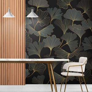 Ginkgo Biloba Wallpaper Wandbild Schwarzer Hintergrund Benutzerdefinierte Größe Natur Decor