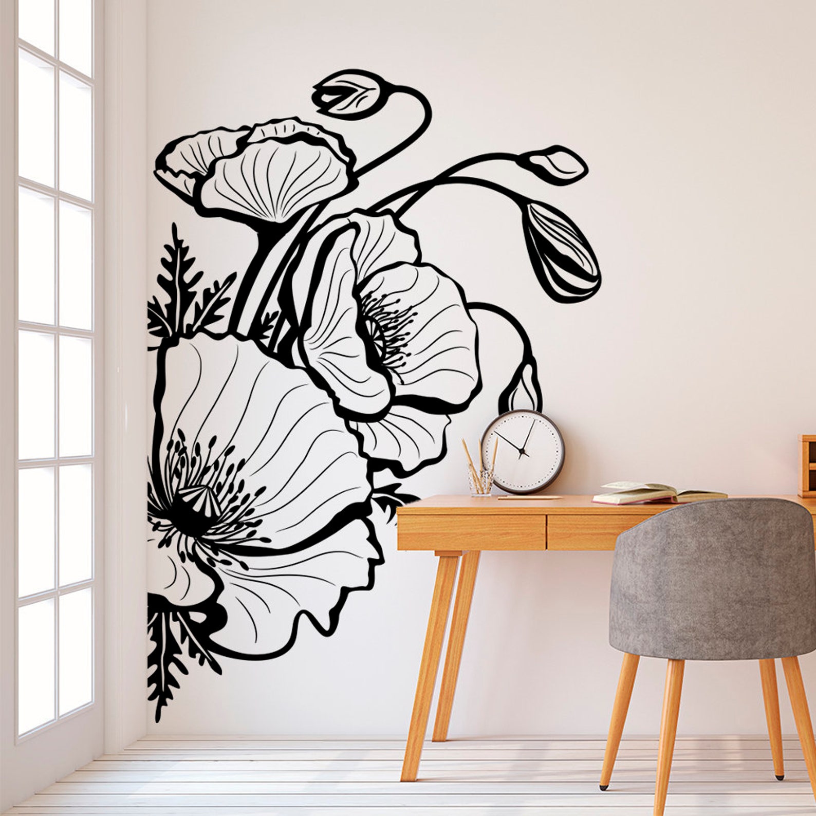Poppy Flower Wall Sticker Wall Decal Plants Removable Vinyl Etsy