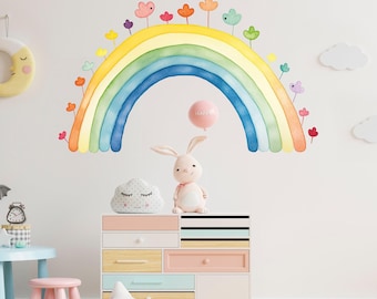 Watercolor Rainbow Wall Decal for Kids - Colorful Playroom Wall Art - Fun Whimsical Wall Sticker - 01