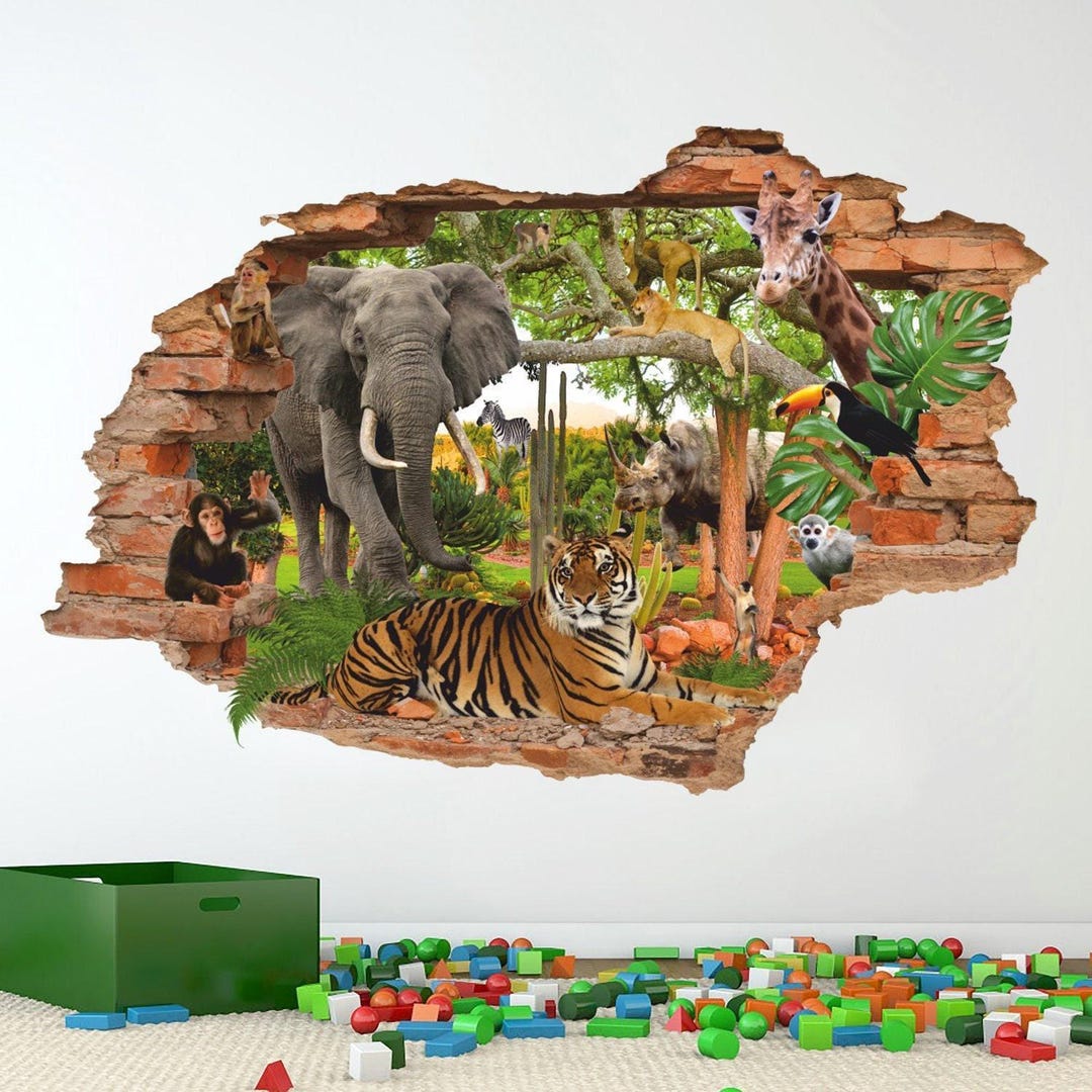 Wild Animal Jungle Wall Decal - Natural Wall Sticker for Kids Room ...