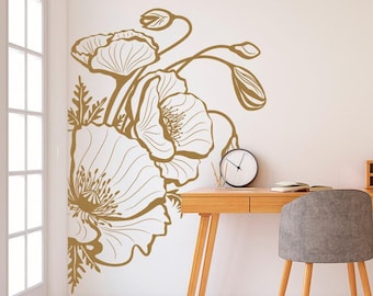 Poppy Flower Wall Sticker - Floral Wall Decal for Home Decor - Elegant Wall Art