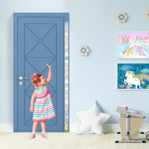 Personalized Unicorn Growth Chart Wall Sticker - Colorful Height Chart with Rainbow - Funny Animals for Kids