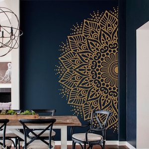 Mandala in Half Wall Sticker, Wall Decal, Decor, Boho, Hippie, Zen, Indian, Wall Tattoo for Meditation, Yoga, Wall Art 114