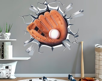 Baseball Wall Decal - Glove Ball Wall Art - Sports Decor for Kids Rooms