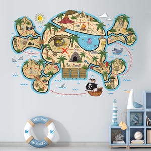 Muursticker piratenkaart - Decor Treasure Island - Muurkunst piratenschip - 002