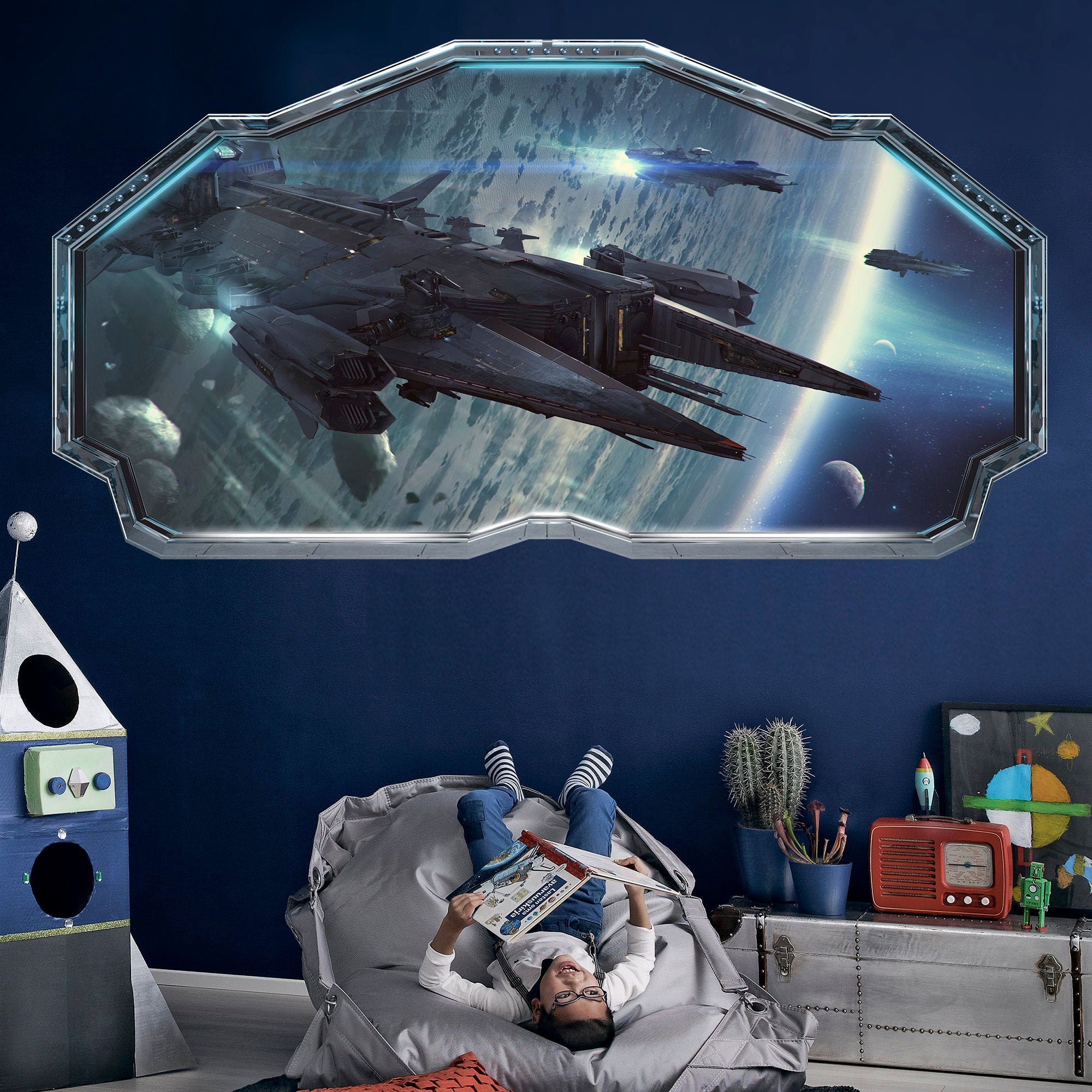 Spaceship Wall Decal Space Wall Sticker Spacecraft Etsy