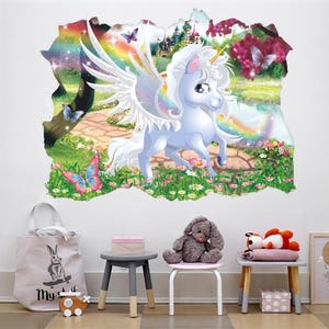 Unicorn 3D Wall Decal - Rainbow Pony Wall Sticker for Princess Decor