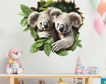 Adhesivo de pared de koala: adorable animal para decorar el hogar. Arte de pared adorable.
