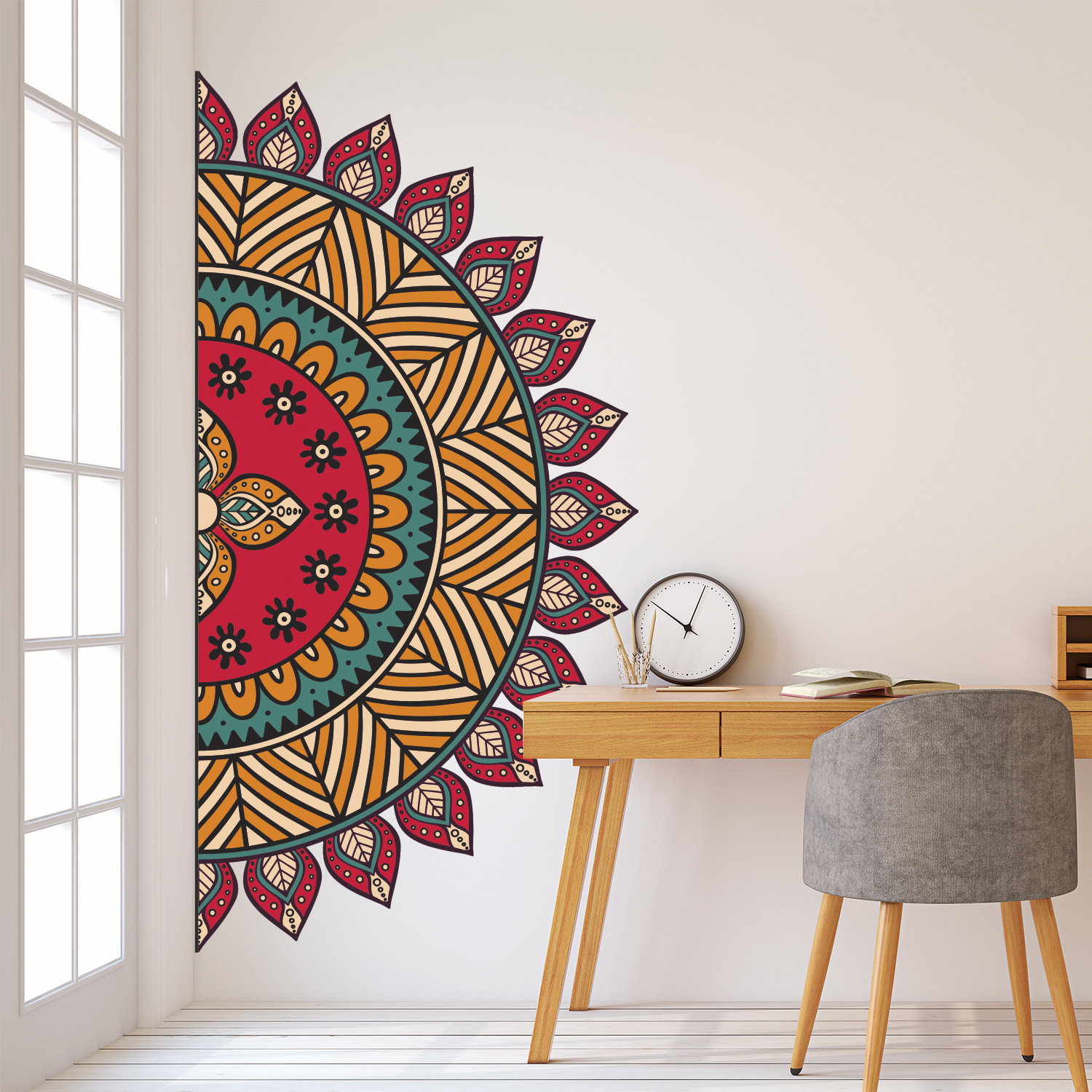 Flower Wall Sticker Half Mandala Menhdi Decal Living Room Art Home Mural Decor 