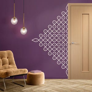Kolam Half Wall Decal - Folk Indian Wall Art Sticker for Home - Studio Decor Patterns - Tattoo Design 15