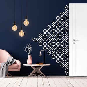 Kolam Half Wall Decal - Folk Indian Wall Art Sticker for Home - Studio Decor Patterns - Tattoo Design V15