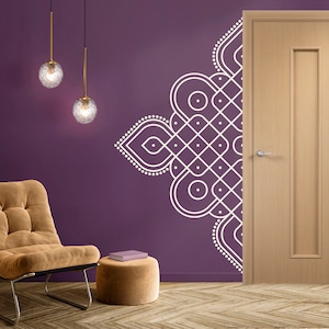 Kolam in Half Wall Sticker, Wall Decal, Decor for Home, Studio, Patterns, Mandala, Removable Vinyl Sticker, Folk Indian Drawing, Wall Art 07