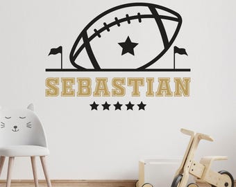 Calcomanía de pared personalizada con nombre de fútbol americano, decoración deportiva de parrilla, arte de pared
