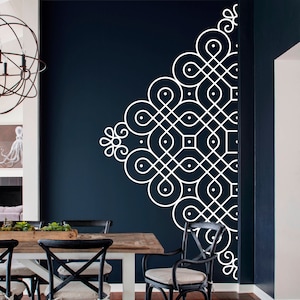 Kolam in Half Wall Sticker, Wall Decal, Decor for Home, Studio, Patterns, Mandala, Removable Vinyl Sticker, Folk Indian Drawing, Wall Art 02