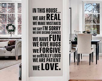 IN THIS HOUSE - Wall Sticker, Wall Decal, Family Rules, Lettering, Decor for Home, Living Room, Removable Vinyl Sticker, Wall Art