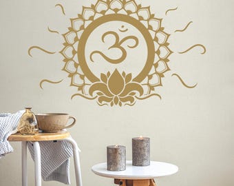 Vinilo decorativo Mandala Om - Tatuaje de pared bohemio para meditación - Adhesivo de yoga - Arte zen para pared - Decoración india