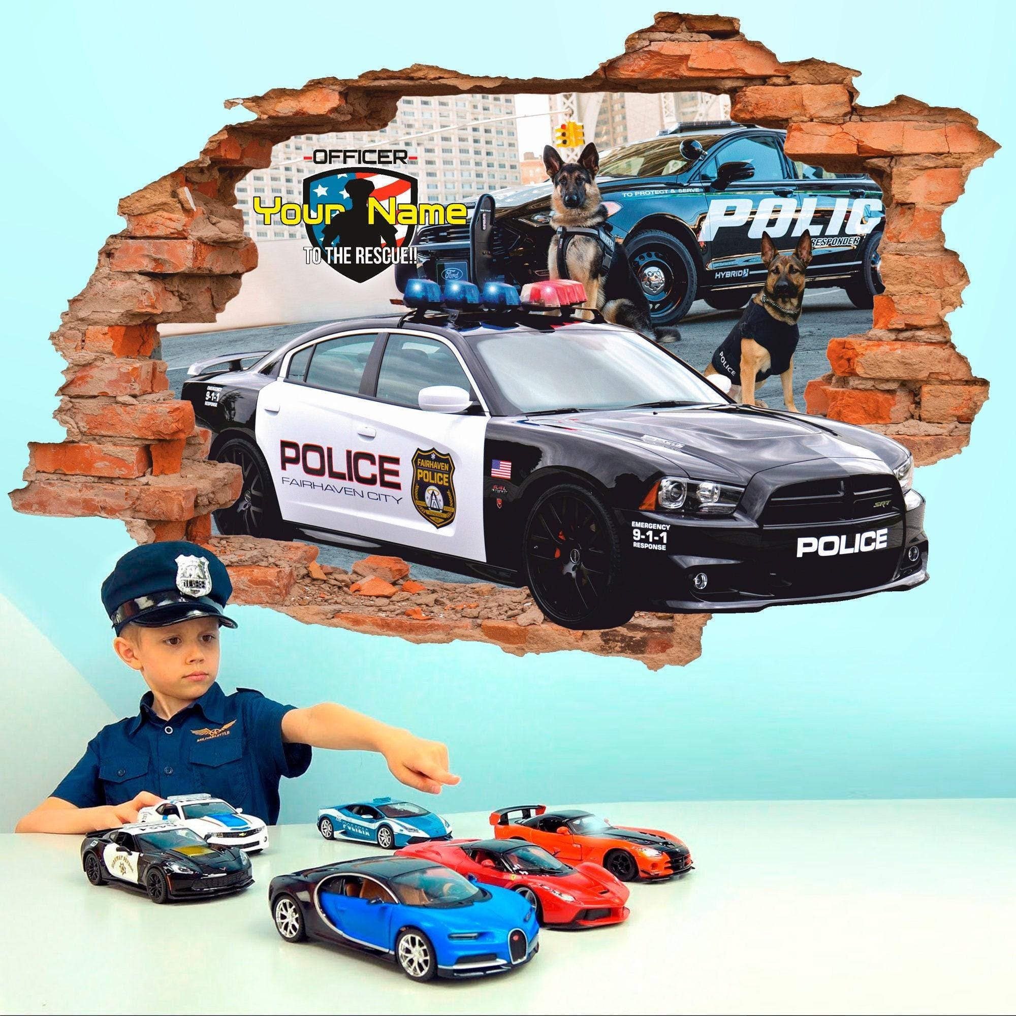 Personalized Police 3D Wall Sticker Officer Name Decal for Kids Room Decor Hot Pursuit Wall Art