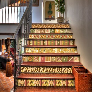 African Kente Floor Stickers Set of 12 Decals for Stairs with ORAGUARD Protective Layer