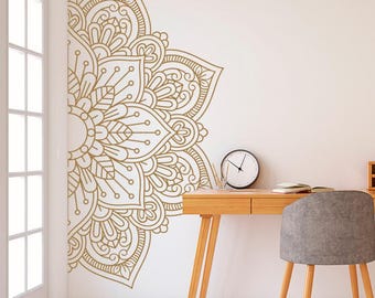 Vinilo decorativo de media pared estilo mandala - Tatuaje de pared bohemio para meditación - Adhesivo de yoga - Arte zen para pared - Decoración india - Diseño 011