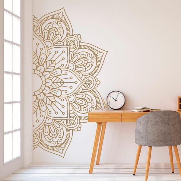 Adesivo da parete Mandala Half - Tatuaggio da parete Boho per la meditazione - Adesivo da parete Zen per yoga - Decorazione indiana - Design 011