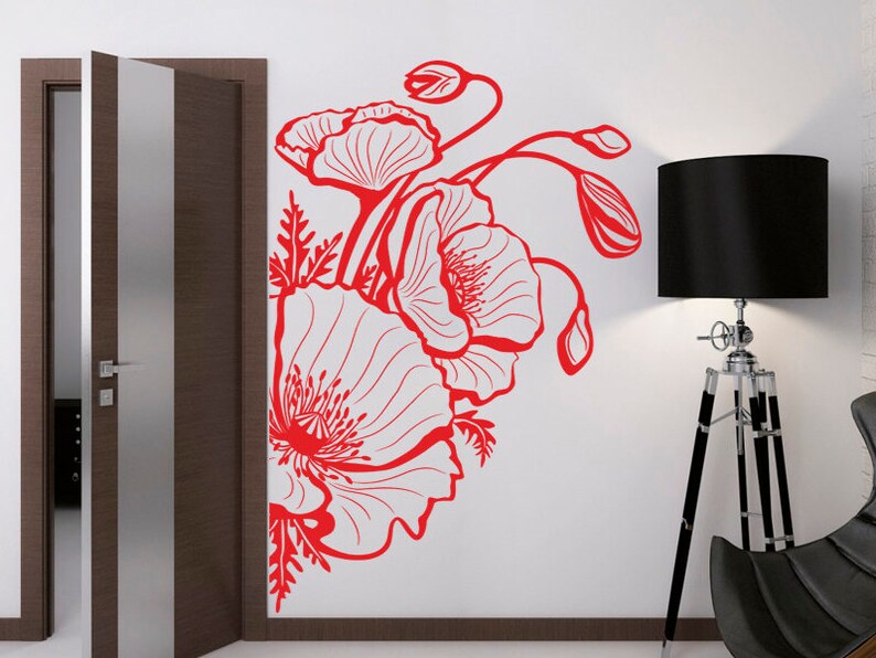 Poppy flower wall sticker poppy flower wall decal decor Etsy