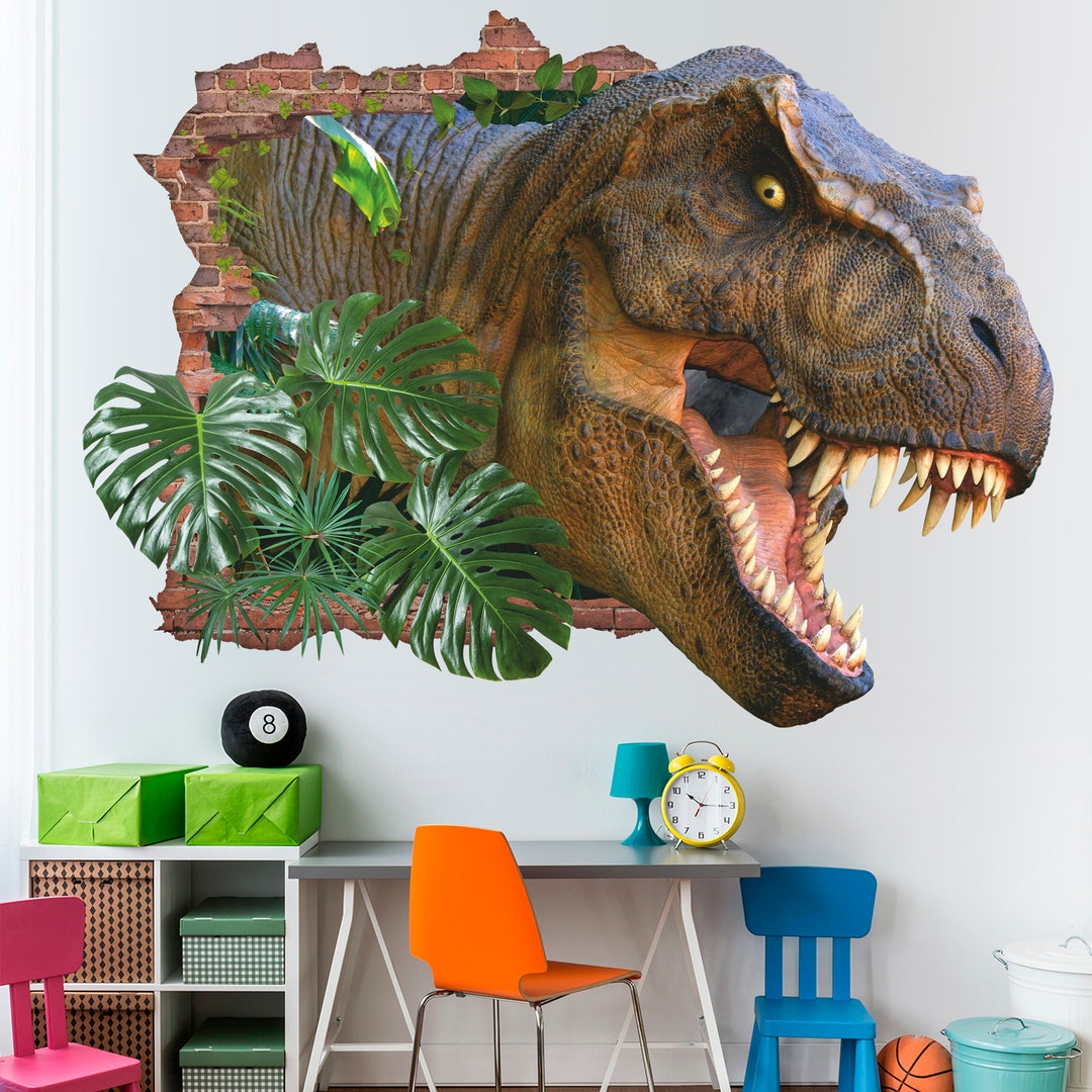 Dinosaure 3D Wall Decal, Sticker mural, Tyrannosaur, Autocollant vinyle  amovible pour enfants, Art mural, Décor -  France