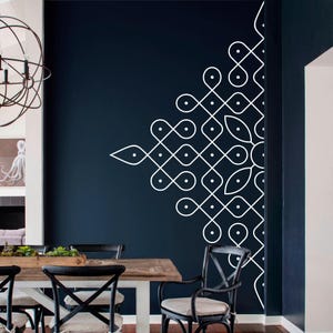 Naklejka ścienna Kolam Half Wall Sticker, rysunek ludowy indyjski, dekoracja do domu i studia, wzory, sztuka ścienna 01