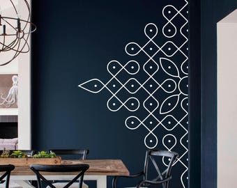 Kolam Half Wall Decal - Folk Indian Wall Art Sticker for Home - Studio Decor Patterns - Tattoo Design 01