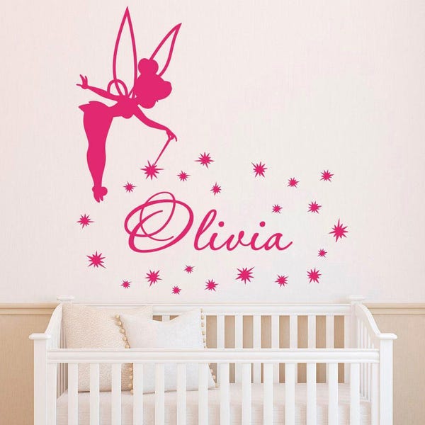 Adesivo de parede personalizado com nome de fada para estrelas do berçário - Arte de parede para decoração de quarto infantil - 003