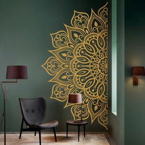 Mandala in Half Wall Sticker, Wall Decal, Decor, Boho, Hippie, Zen, Indian, Wall Tattoo for Meditation, Yoga, Wall Art 135