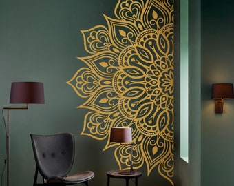 Mandala in Half Wall Sticker, Wall Decal, Decor, Boho, Hippie, Zen, Indian, Wall Tattoo for Meditation, Yoga, Wall Art 135